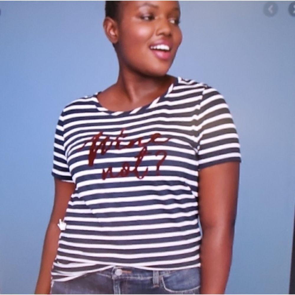 Lane Bryant Blue & White Striped Wine Not T-Shirt